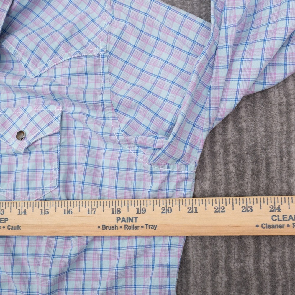 Wrangler Western Snap Shirt Womens Large Blue Pink Plaid Excellent Long Sleeve - Picture 5 of 9